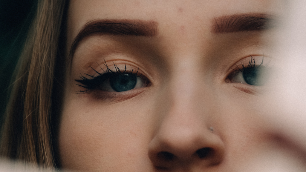 A woman’s eyes and nose